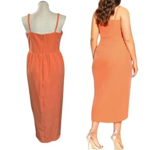 City Chic Dress Sassy V neck Orange Melon Cocktail Wedding Bridesmaid size XL 22 - Picture 2 of 13